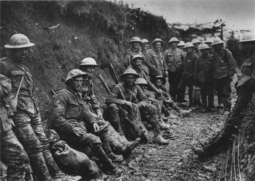 Royal Irish Rifles in a communications trench on the first day on the Somme 1 July 1916